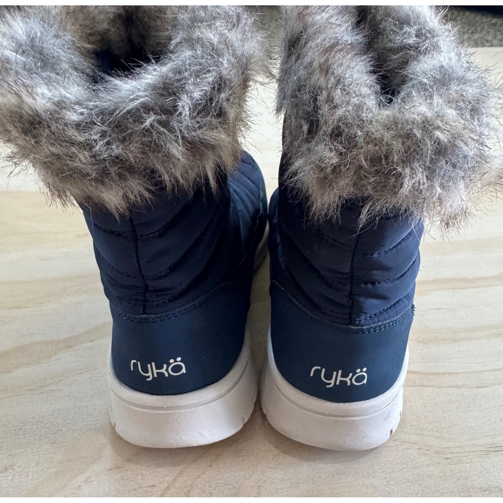 Ryka Navy Quilted‎ Puffer Ankle Boots Faux Fur Winter Booties Womens Size 7 - Picture 4 of 6